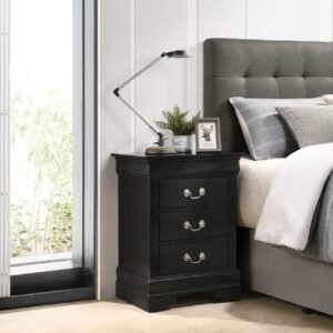 deehome glory furniture louis phillipe g3150 3n 3 drawer nightstand , black