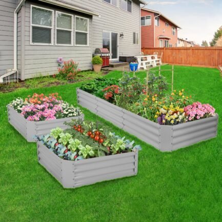 2 pack 8x3x1ft galvanized raised garden bed metal above ground planter box kit outdoor for vegetables flowers herbs, adjustable to 4 different sizes of rectangular steel bottomless shelves(gray) 2 pack 8x3x1ft galvanized raised garden bed metal above ground planter box kit outdoor for vegetables flowers herbs, adjustable to 4 different sizes of rectangular steel bottomless shelves(gray)