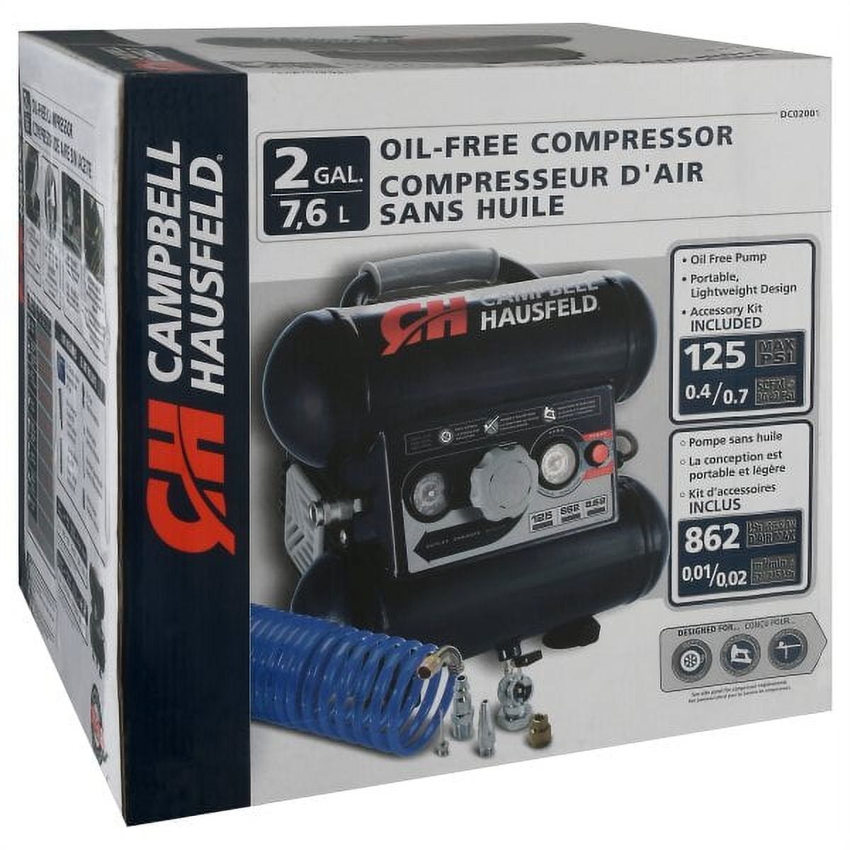 campbell hausfeld 2 gallon oil free air compressor with 12 piece kit dc020010di