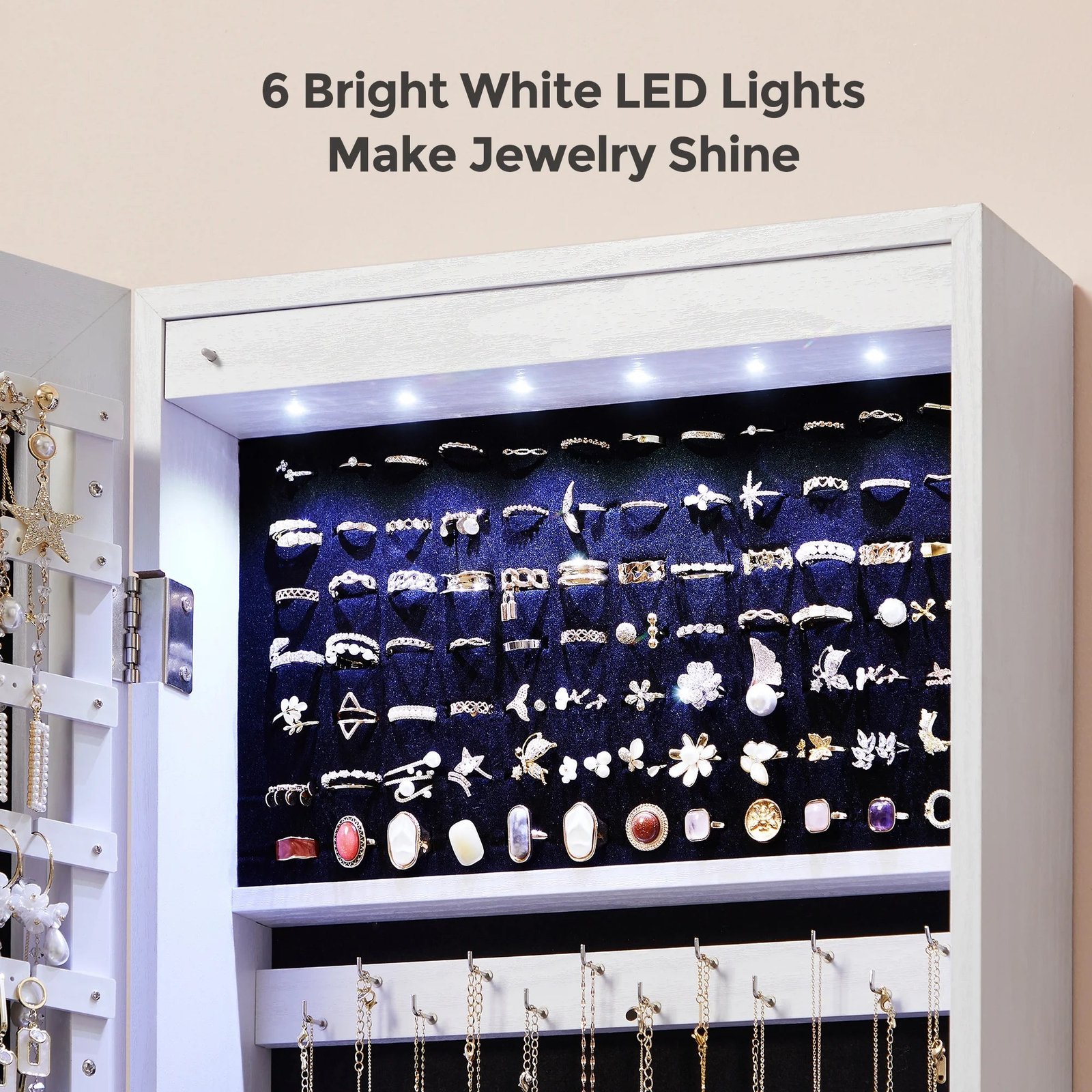 songmics hanging mirror jewelry cabinet wall or door mounted jewelry armoires with led interior lights jewelry organizer box holder full length mirror white songmics hanging mirror jewelry cabinet wall or door mounted jewelry armoires with led interior lights jewelry organizer box holder full length mirror white