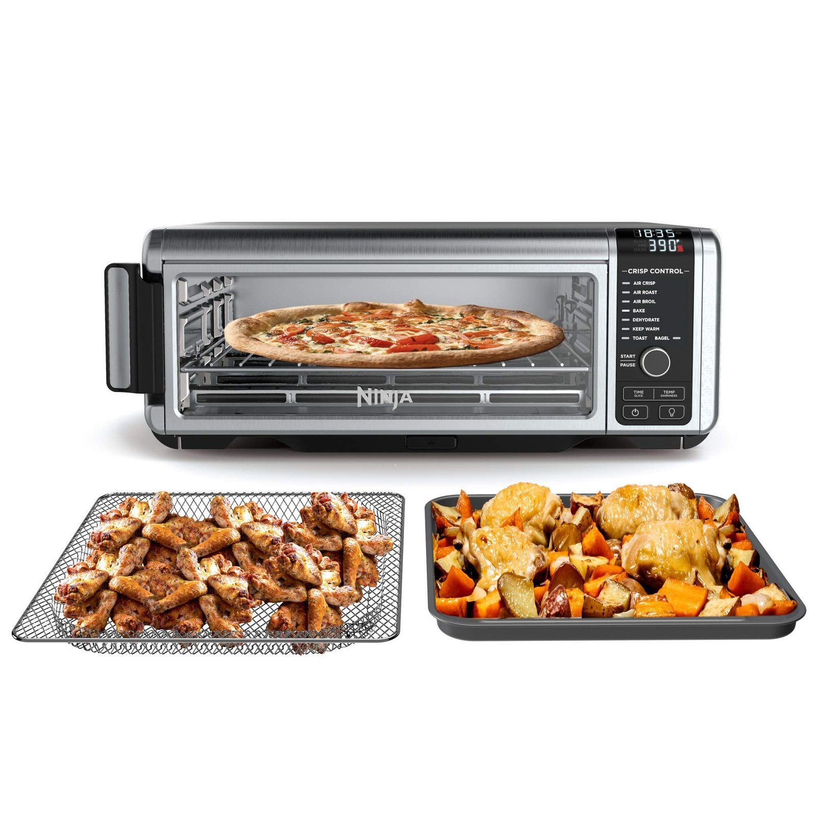 ninja foodi sp101/ft102co digital fry, convection oven, toaster, air fryer, flip away for storage, with xl capacity, and a stainless steel finish (renewed) ninja foodi sp101/ft102co digital fry, convection oven, toaster, air fryer, flip away for storage, with xl capacity, and a stainless steel finish (renewed)