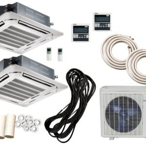 cooper & hunter 28000 btu dual zone mini split ductless 12k+12k ceiling cassette + 25 ft installation kit