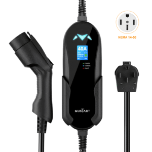 mustart 40 amp level 2 portable ev charger charging cable station, electric vehicle charger plug in ev charging station with all j1772 ev cars (240 volt, 25ft cable, nema 14 50)