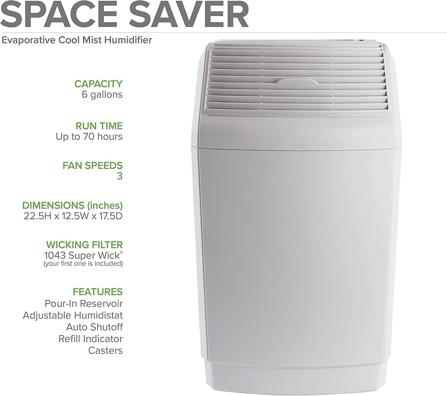 space saver large evaporative whole house 6 gallon humidifier for large rooms 2,700 sq ft. with digital controls, auto humidistat and automatic shut off space saver large evaporative whole house 6 gallon humidifier for large rooms 2,700 sq ft. with digital controls, auto humidistat and automatic shut off