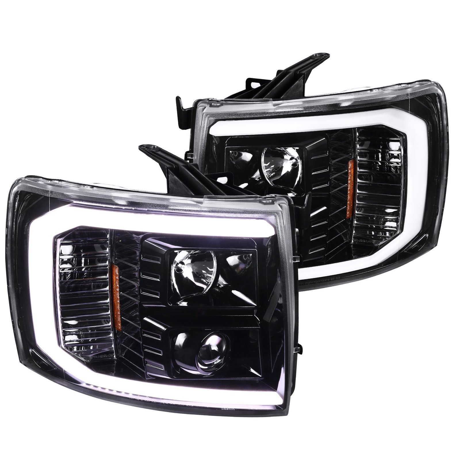 spec d tuning led light bar jet black housing clear lens projector headlights + black altezza style led tail lights compatible with chevrolet silverado left + right pair headlamps assembly spec d tuning led light bar jet black housing clear lens projector headlights + black altezza style led tail lights compatible with chevrolet silverado left + right pair headlamps assembly