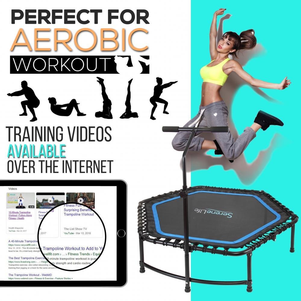 serenelife slelt518 pro aerobics fitness trampoline portable gym sports trampoline with adjustable handrail serenelife slelt518 pro aerobics fitness trampoline portable gym sports trampoline with adjustable handrail