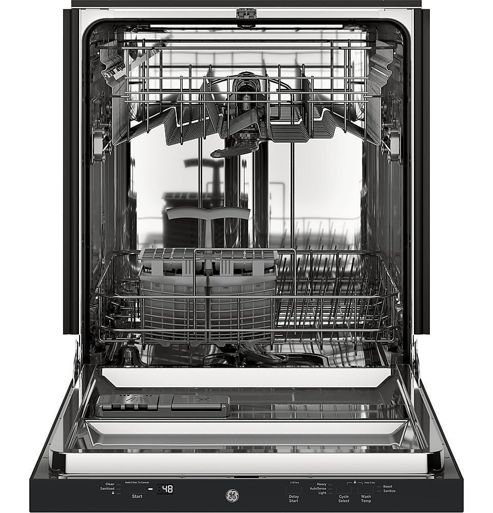 ge – 24″ top control built in dishwasher with autosense cycle, piranha food disposer; 51 dba – black ge – 24″ top control built in dishwasher with autosense cycle, piranha food disposer; 51 dba – black