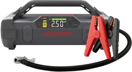 lokithor jump starter 2000amp 20000mah 12v car battery booster pack for upto 8l gas or 6l diesel, 150 psi air compressor with damping technology,portable power bank with handle bar and emergency light lokithor jump starter 2000amp 20000mah 12v car battery booster pack for upto 8l gas or 6l diesel, 150 psi air compressor with damping technology,portable power bank with handle bar and emergency light