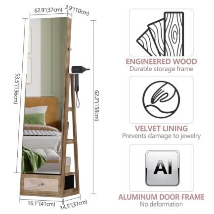 lvsomt 360 swivel jewelry cabinet with lights, standing rotatable jewelry armoire organizer with lock, full length mirror with jewelry storage, brown lvsomt 360 swivel jewelry cabinet with lights, standing rotatable jewelry armoire organizer with lock, full length mirror with jewelry storage, brown