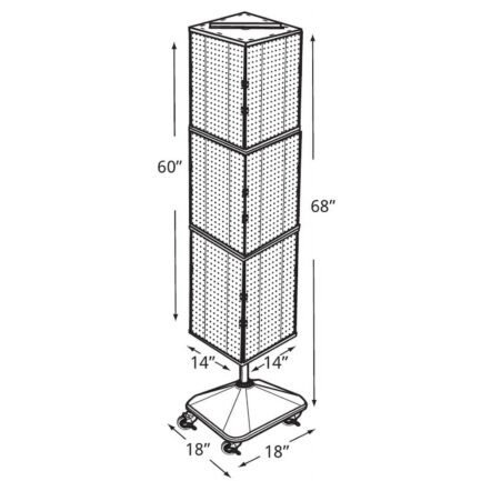 azar displays 701465 gre green four sided pegboard tower floor display on revolving wheeled base. spinner rack stand. panel size: 14″w x 60″h azar displays 701465 gre green four sided pegboard tower floor display on revolving wheeled base. spinner rack stand. panel size: 14″w x 60″h
