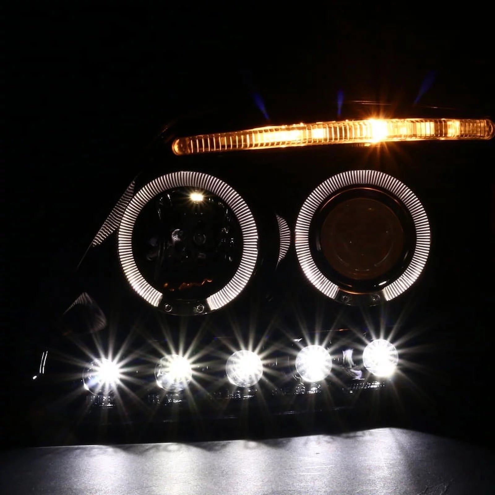 spec d tuning jdm black led strip projector headlights w/ 6 led fog lamp compatible with ford f150 left + right pair headlamps assembly spec d tuning jdm black led strip projector headlights w/ 6 led fog lamp compatible with ford f150 left + right pair headlamps assembly