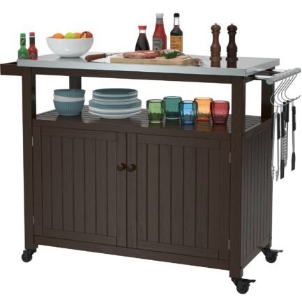 gdlf outdoor storage cabinet solid wood prep grill table with stainless steel top waterproof cover dark brown gdlf outdoor storage cabinet solid wood prep grill table with stainless steel top waterproof cover dark brown