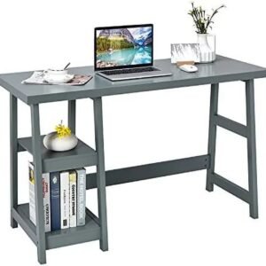 asdrfyu computer desk with shelves modern trestle desk home office desk with space saving study writing desk desk for bedroom