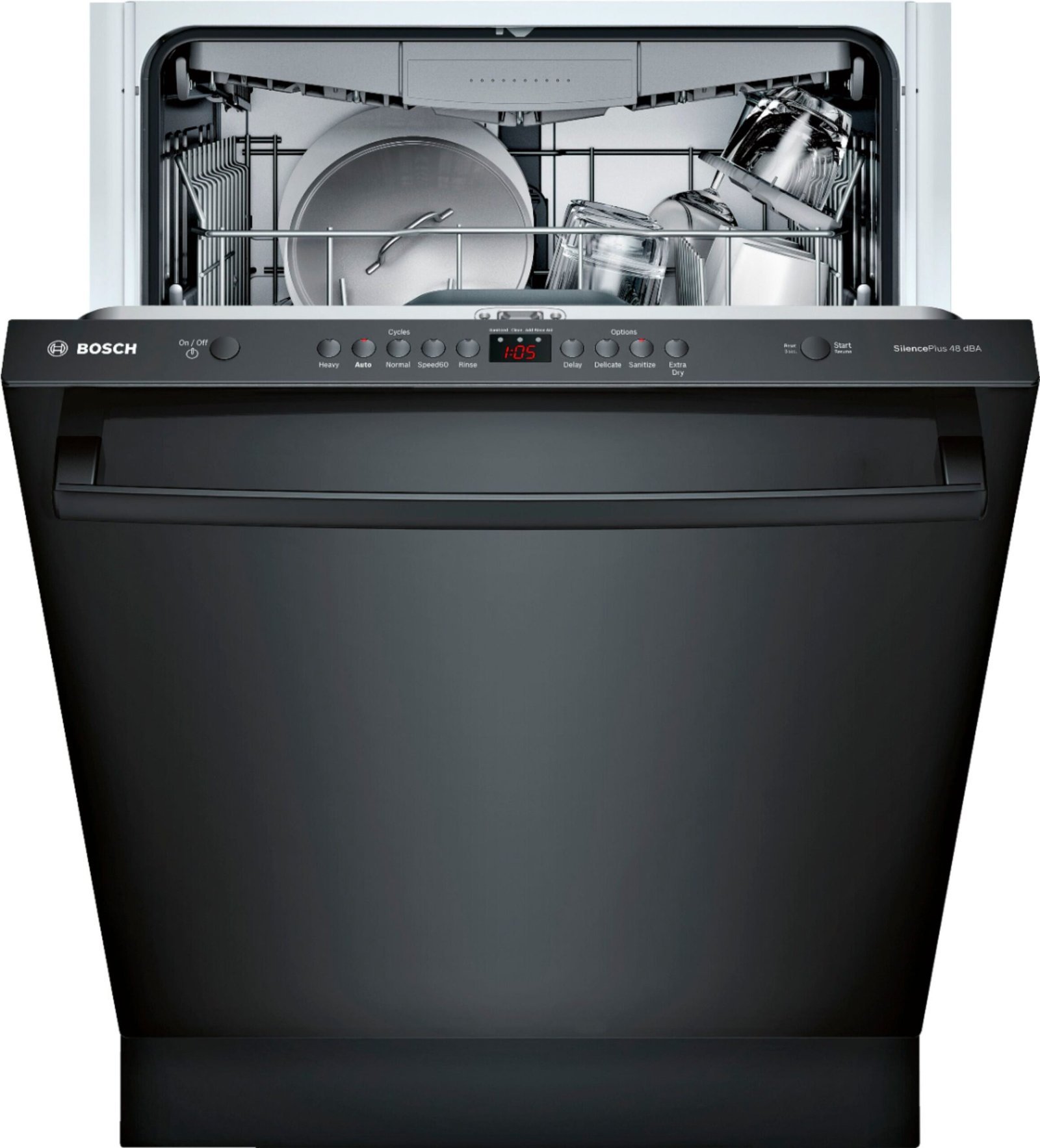 bosch – 100 series 24″ top control built in dishwasher with hybrid stainless steel tub – black bosch – 100 series 24″ top control built in dishwasher with hybrid stainless steel tub – black