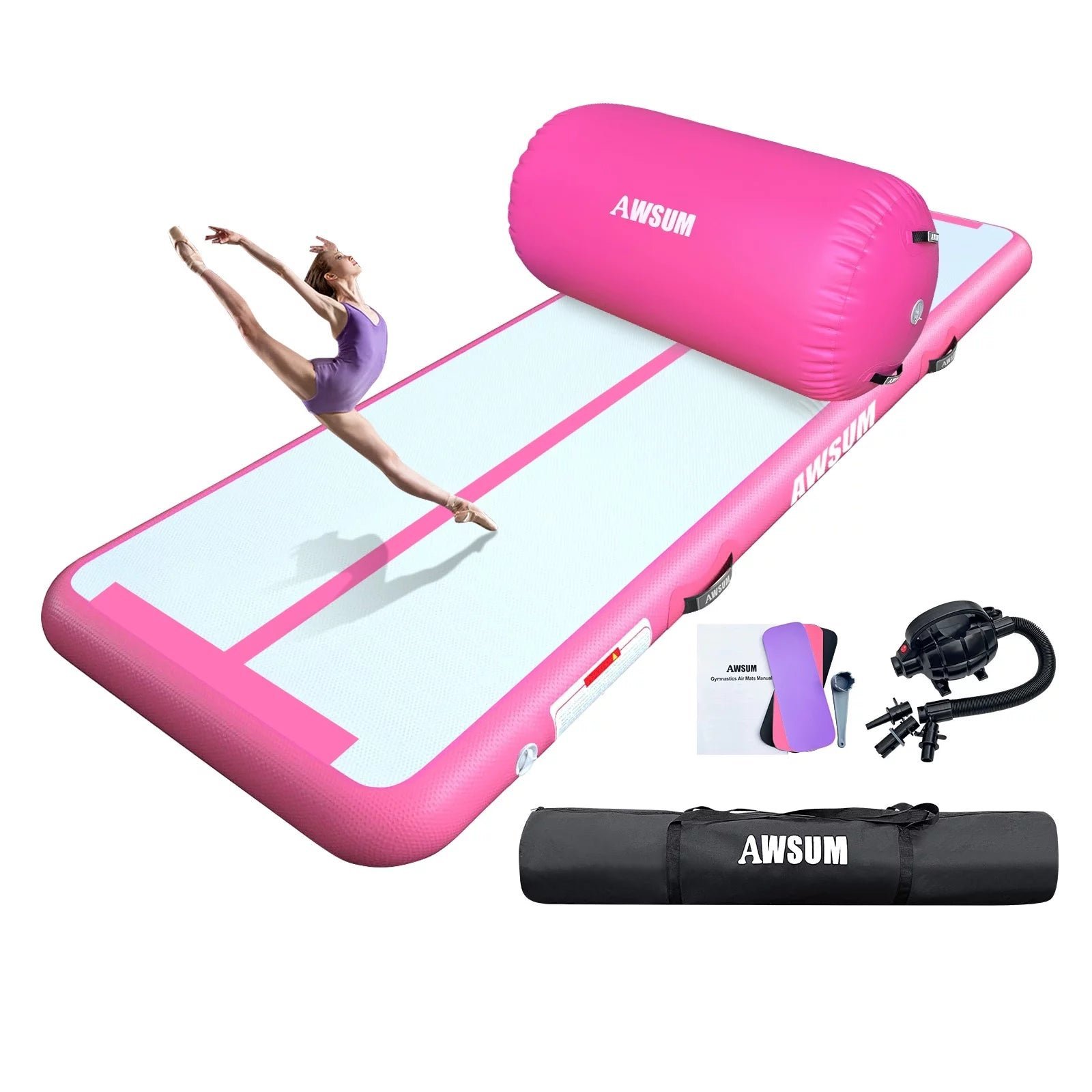 awsum inflatable air gymnastics mat 10 ft 13 ft 16 ft training mat 4 inches thick tumble track air roller with electric pump for home/gym awsum inflatable air gymnastics mat 10 ft 13 ft 16 ft training mat 4 inches thick tumble track air roller with electric pump for home/gym