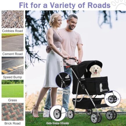 dog stroller folding pet stroller 4 wheels cat stroller foldable stroller waterproof travel carrier strolling cart for puppy jogger stroller w/cup holder & storage basket, black dog stroller folding pet stroller 4 wheels cat stroller foldable stroller waterproof travel carrier strolling cart for puppy jogger stroller w/cup holder & storage basket, black