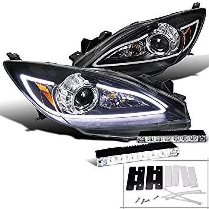 mazda 3 jdm black led drl strip projector headlights w/ 6 led fog drl mazda 3 jdm black led drl strip projector headlights w/ 6 led fog drl