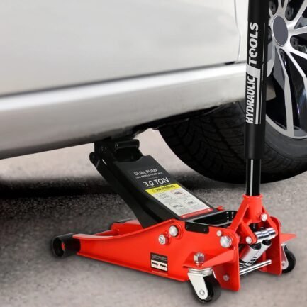 low profile floor jack, seizeen 3 ton(6600 lbs) trolley jack dual lift pump, quick lift 3 3/10″ – 18 4/20″, heavy duty steel jack with 45”l extended handle, car jack w/wheels, rubber saddle, red low profile floor jack, seizeen 3 ton(6600 lbs) trolley jack dual lift pump, quick lift 3 3/10″ – 18 4/20″, heavy duty steel jack with 45”l extended handle, car jack w/wheels, rubber saddle, red