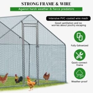 10 x 10 ft large metal chicken coop, walk in poultry cage chicken hen run house with waterproof cover, rabbits cats dogs farm pen for outdoor backyard farm garden