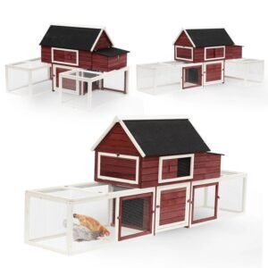pawhut wooden customizable backyard chicken coop with nesting box and runs, 114″