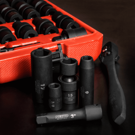 neiko 02471a impact socket set, 3/8” drive, 67 piece, metric and standard master socket set with shallow & deep sockets, ratchet, swivel sockets, extension bars, adapters, cr v & cr mo neiko 02471a impact socket set, 3/8” drive, 67 piece, metric and standard master socket set with shallow & deep sockets, ratchet, swivel sockets, extension bars, adapters, cr v & cr mo