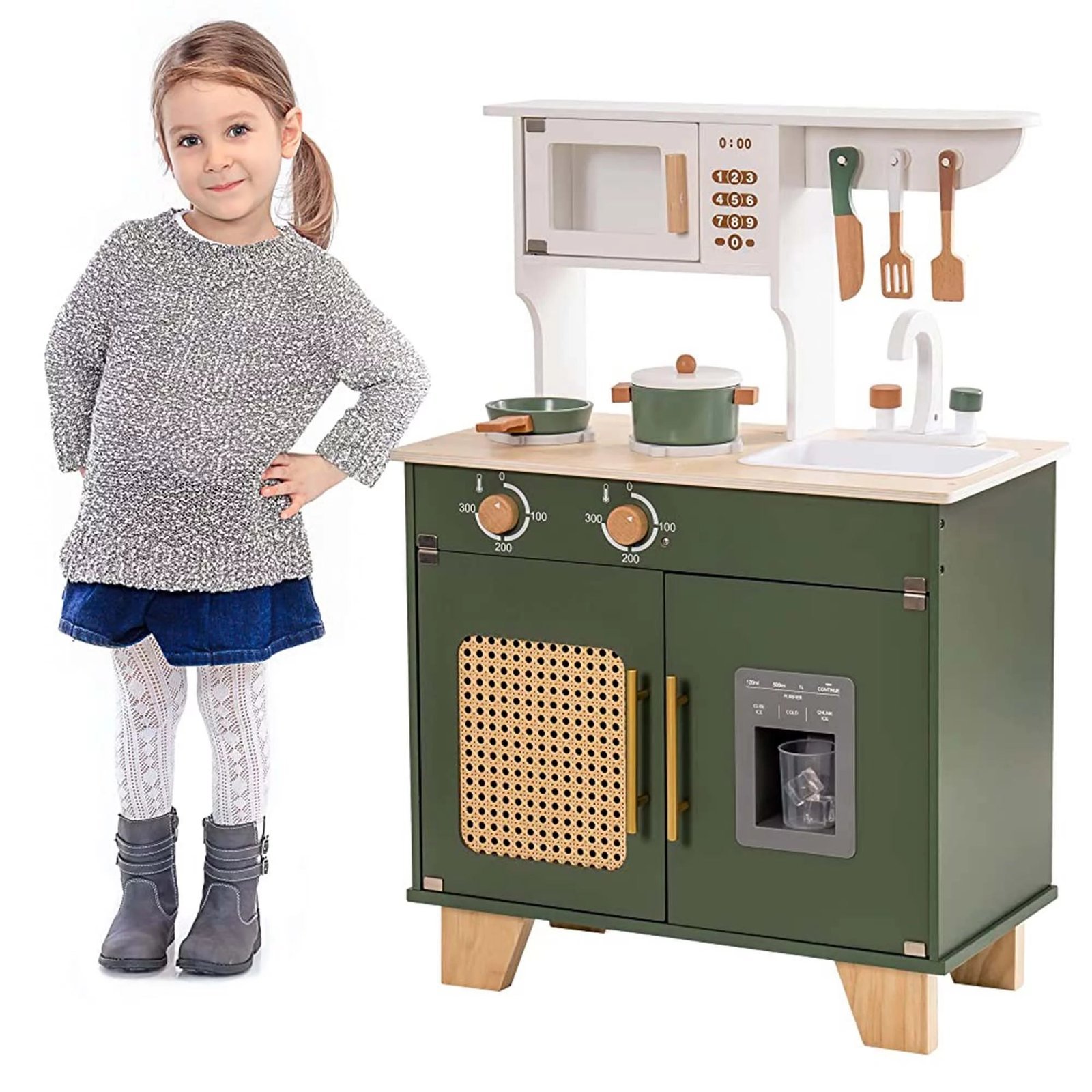 robud kids kitchen play set with ice maker for toddler, pretend playset wooden toy for kids age 3+ ,vintage green robud kids kitchen play set with ice maker for toddler, pretend playset wooden toy for kids age 3+ ,vintage green