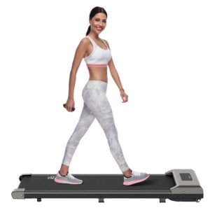 bigzzia under desk treadmill, 2.5hp installation free portable treadmill running machine, 6.25mph, treadmill with led display and wireless remote control for home/office, 265 lb capacity