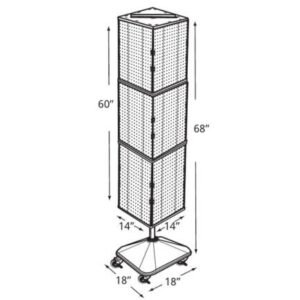 azar displays 701465 clr clear four sided pegboard tower floor display on revolving wheeled base. spinner rack stand. panel size: 14″w x 60″h