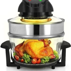 18 quart convection countertop air fryer – see through glass for best cooking results – air fryer, roaster, bake, grill, steam & roast – includes glass bowl, broil rack & toasting rack