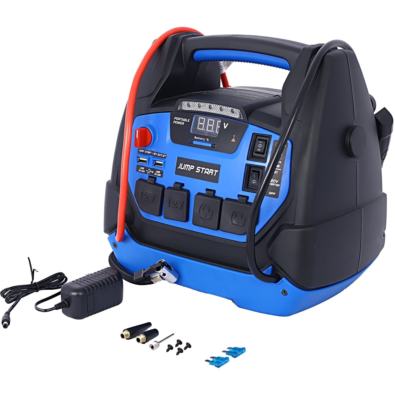 rechargeable jump starter for gas diesel vehicles – 1800 amps with air compressor and ac, 12v dc, usb power station rechargeable jump starter for gas diesel vehicles – 1800 amps with air compressor and ac, 12v dc, usb power station