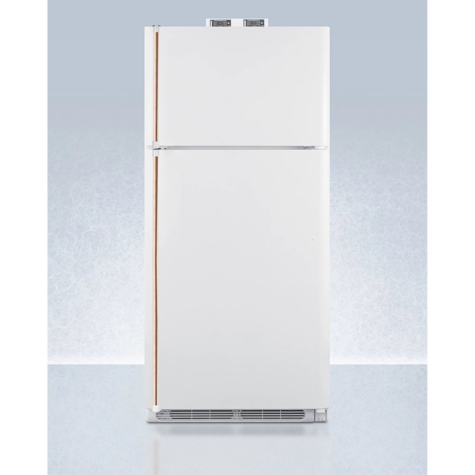 18 cu.ft. break room refrigerator freezer in white with nist calibrated alarm/thermometers and copper handles 18 cu.ft. break room refrigerator freezer in white with nist calibrated alarm/thermometers and copper handles