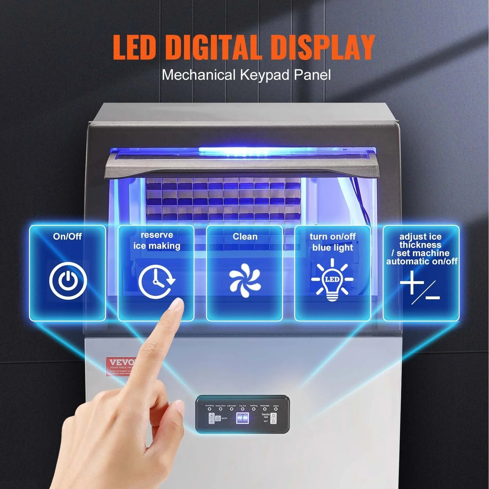skyshalo 110v commercial ice maker 110 lbs/24h with 24 lbs bin, clear cube, led panel, stainless steel, auto clean, include water filter, scoop, connection hose, professional refrigeration equipment skyshalo 110v commercial ice maker 110 lbs/24h with 24 lbs bin, clear cube, led panel, stainless steel, auto clean, include water filter, scoop, connection hose, professional refrigeration equipment