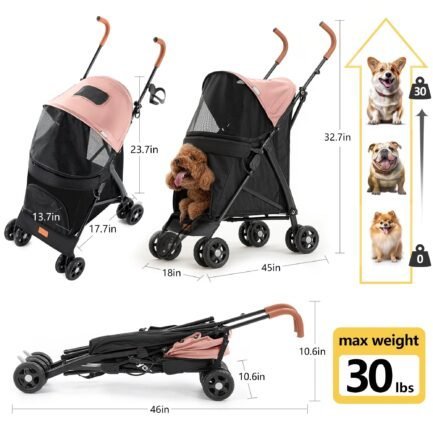 3 in 1 folding pet dog stroller, dog cat stroller with storage basket and cup holder portable travel carriage 4 wheels for small medium cats, dogs and puppy (pink) 3 in 1 folding pet dog stroller, dog cat stroller with storage basket and cup holder portable travel carriage 4 wheels for small medium cats, dogs and puppy (pink)