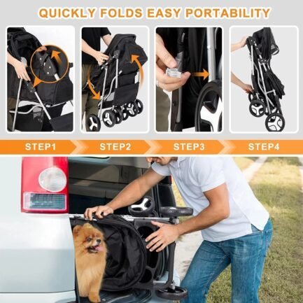 pet stroller 4 wheels dog cat stroller for small medium dog cats carrier jogger travel foldable puppy stroller with storage basket and cup holder pet stroller 4 wheels dog cat stroller for small medium dog cats carrier jogger travel foldable puppy stroller with storage basket and cup holder