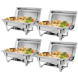 4 pack of 8 quart stainless steel chafer chafing dish buffet set w/water pan, food pan, fuel holder