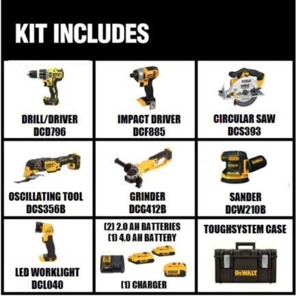 dewalt 20v max cordless 7 tool combo kit with toughsystem case, (1) 20v 4.0ah battery and (2) 20v 2.0ah batteries dckts781d2m1 dewalt 20v max cordless 7 tool combo kit with toughsystem case, (1) 20v 4.0ah battery and (2) 20v 2.0ah batteries dckts781d2m1