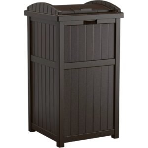 suncast gh1732j trashcan hideaway outdoor garbage waste bin, java, 33 gallon