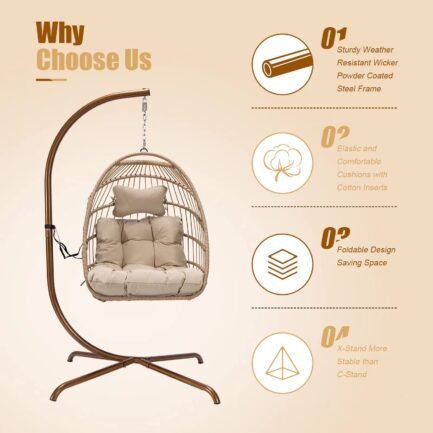 nicesoulu00ae swing egg chair with stand indoor outdoor wicker rattan patio basket hanging chair with uv resistant cushions 350lbs capaticy for bedroom balcony patio (cream) nicesoulu00ae swing egg chair with stand indoor outdoor wicker rattan patio basket hanging chair with uv resistant cushions 350lbs capaticy for bedroom balcony patio (cream)