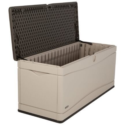 lifetime heavy duty 130 gallon plastic deck box, desert sand lifetime heavy duty 130 gallon plastic deck box, desert sand