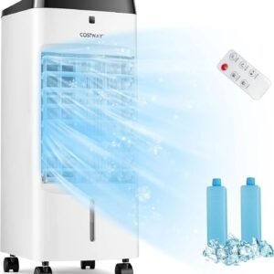 3 in 1 evaporative air cooler, quiet personal swamp cooler with remote control, 70° oscillation, 12h timer, 4 speeds, 2 ice boxes, portable air cooler fan for room bedroom home office