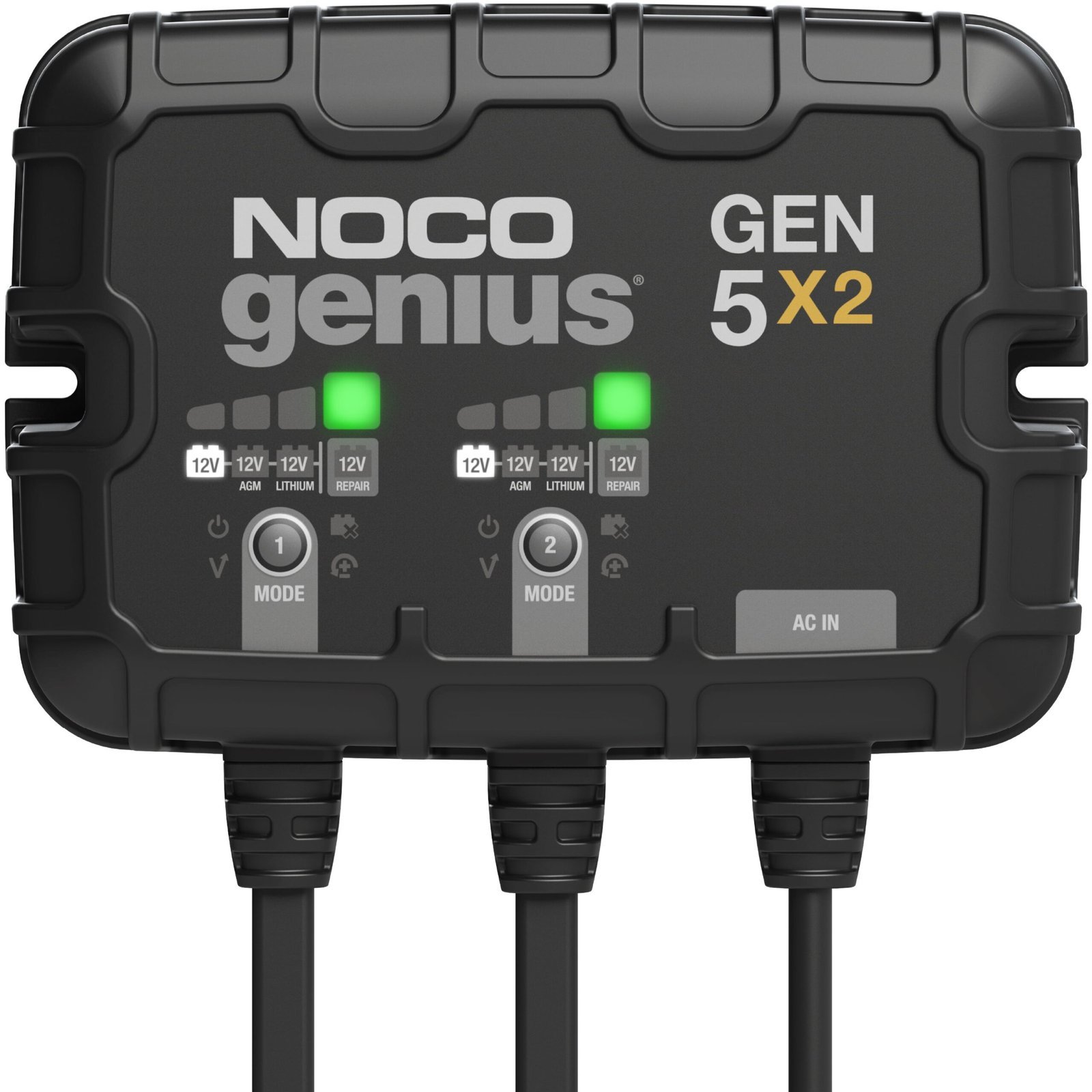 noco genius gen5x2 2 bank 10a (5a/bank) 12v onboard battery charger noco genius gen5x2 2 bank 10a (5a/bank) 12v onboard battery charger