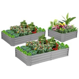 2 pack 8x3x1ft galvanized raised garden bed metal above ground planter box kit outdoor for vegetables flowers herbs, adjustable to 4 different sizes of rectangular steel bottomless shelves(gray)