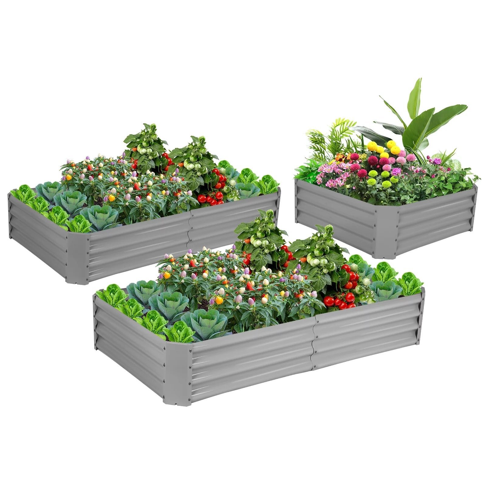 2 pack 8x3x1ft galvanized raised garden bed metal above ground planter box kit outdoor for vegetables flowers herbs, adjustable to 4 different sizes of rectangular steel bottomless shelves(gray) 2 pack 8x3x1ft galvanized raised garden bed metal above ground planter box kit outdoor for vegetables flowers herbs, adjustable to 4 different sizes of rectangular steel bottomless shelves(gray)