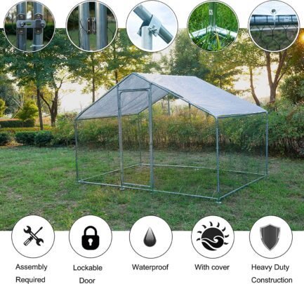 phonjoroo large walk in metal chicken coop poultry cage hen house chicken house for farm up to 12 chickens 10’ l x 6.6’ w x 6.6’ h w/chicken run cover for farm home use (79.2” h x 79.2” w x 120” d) phonjoroo large walk in metal chicken coop poultry cage hen house chicken house for farm up to 12 chickens 10’ l x 6.6’ w x 6.6’ h w/chicken run cover for farm home use (79.2” h x 79.2” w x 120” d)