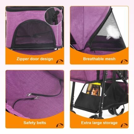 niamvelo pet stroller 3 in 1 detachable dog stroller with 4 wheels foldable dog travel cart cat walker for doggy rabbit, purple niamvelo pet stroller 3 in 1 detachable dog stroller with 4 wheels foldable dog travel cart cat walker for doggy rabbit, purple
