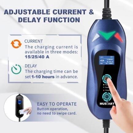 mustart level 2 portable ev charger (240 volt, 25ft cable, 15/25/40 amp adjustable) electric vehicle charger plug in ev charging station with delay function (nema 14 50p) mustart level 2 portable ev charger (240 volt, 25ft cable, 15/25/40 amp adjustable) electric vehicle charger plug in ev charging station with delay function (nema 14 50p)