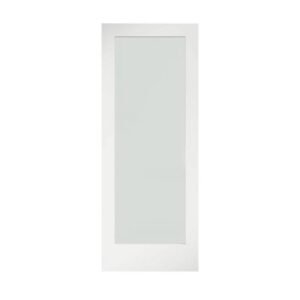 30 in. x 80 in. x 1 3/8 in. frosted glass 1 lite shaker primed solid wood core interior door slab