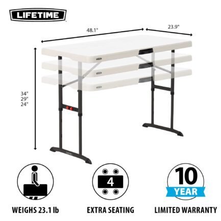 lifetime products 4 ft. commercial adjustable folding table, white lifetime products 4 ft. commercial adjustable folding table, white