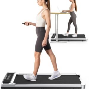 bigzzia walking pad treadmill, 2.5hp brushless motor under desk treadmill, portable treadmill for home office use, super large display, silver