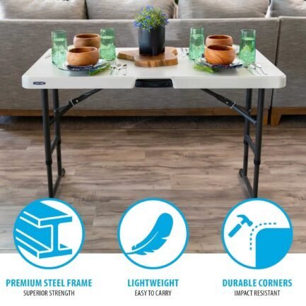 lifetime products 4 ft. commercial adjustable folding table, white lifetime products 4 ft. commercial adjustable folding table, white
